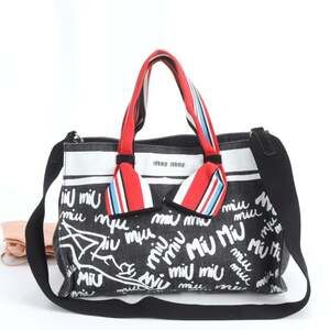 Miu Miu Miu denim graphic logo shoulder bag, handbag, tote bag for women